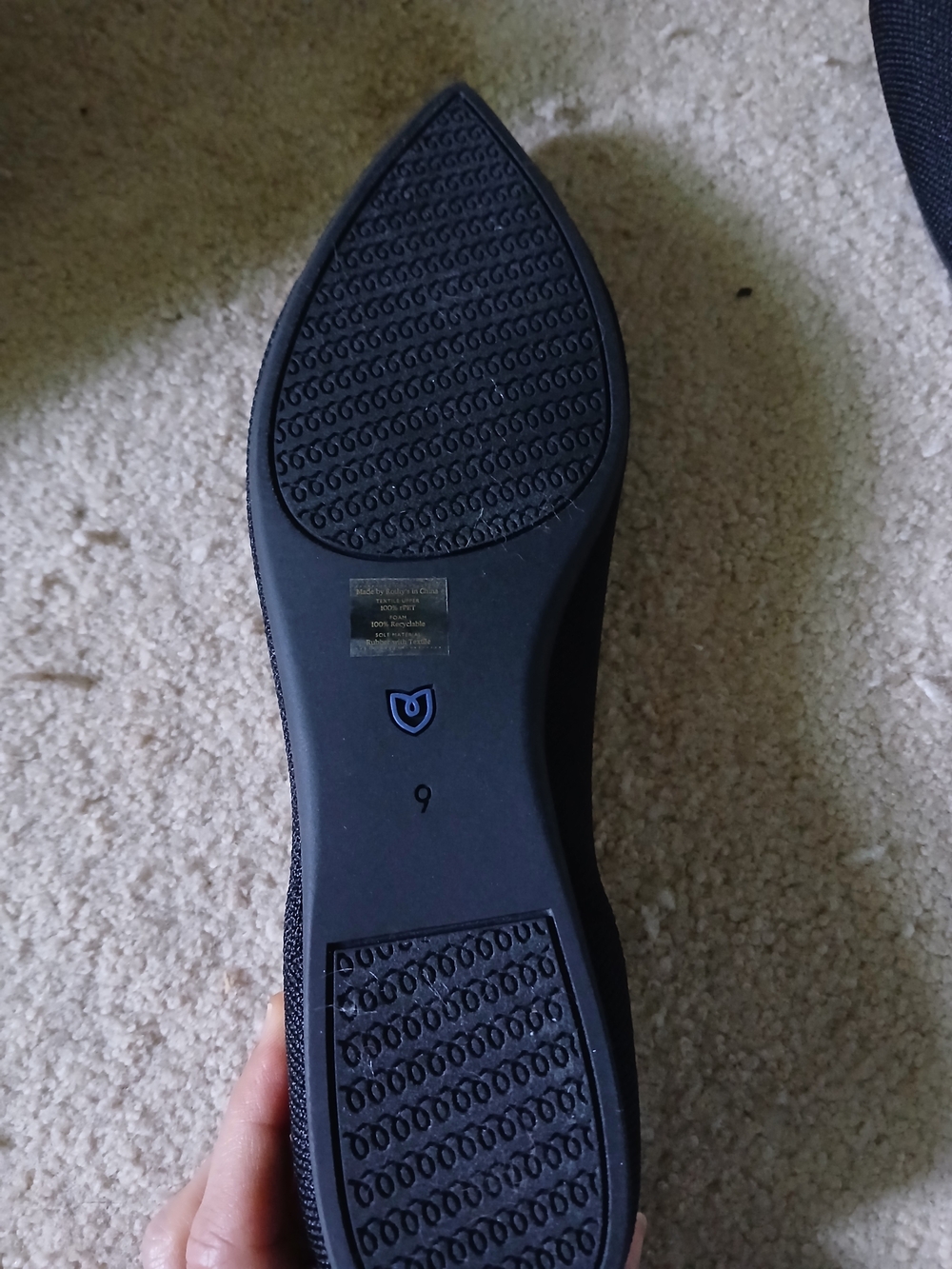 Rothy's Black Pointed Flat with Blue Trim Size 9 - Picture 8 of 10